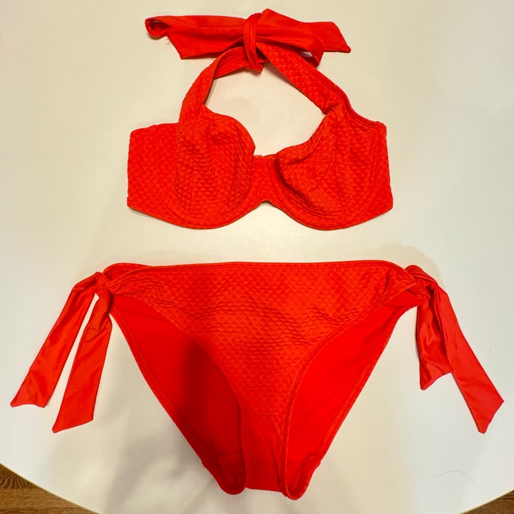 Panache Red Textured Bikini Set